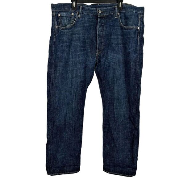 Levis 501 Levi Strauss Mens Blue Distressed Button Fly Straight Leg Jeans 40 x30 - Picture 1 of 16